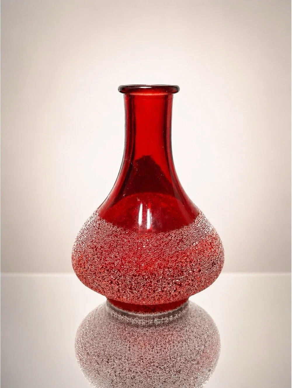Pier 1 Imports 1990s Ruby Red Sugar Crystal Glass Reed Diffuser Bud Vase, 5.5”